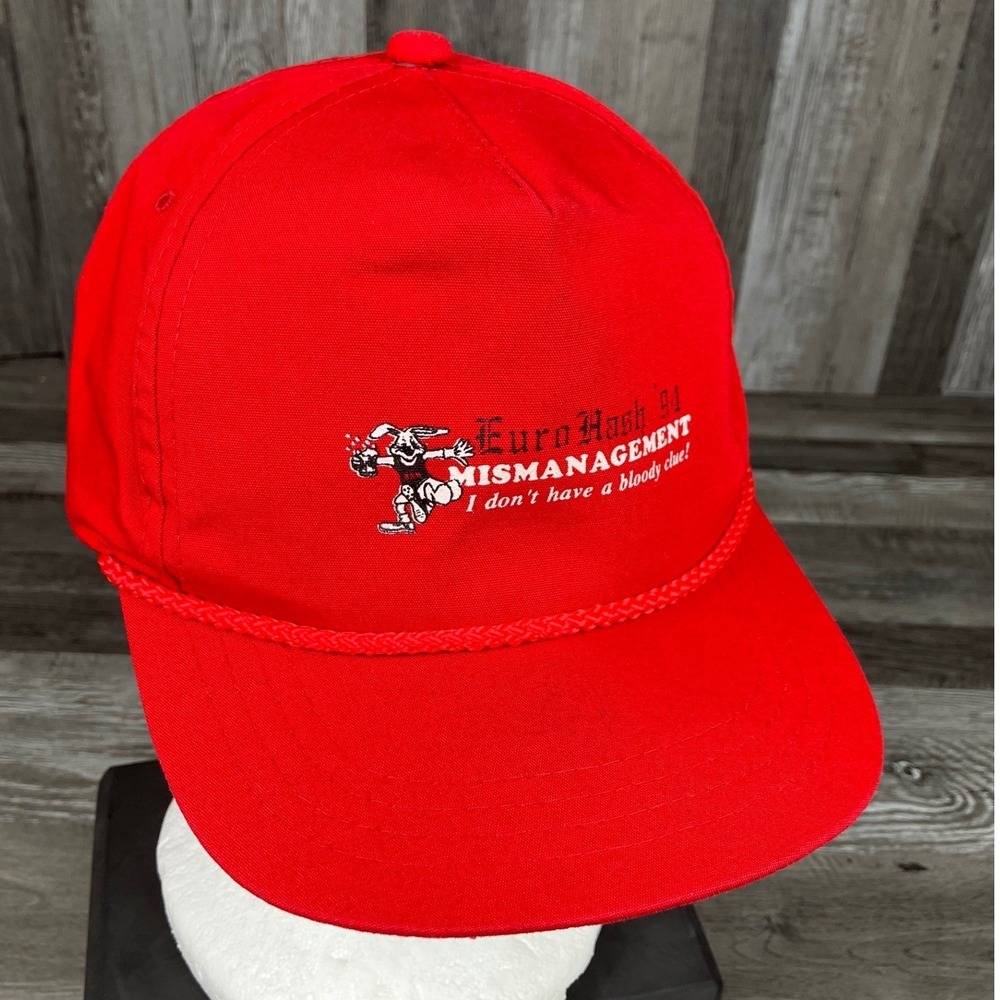 94 Euro Hash Mismanagement Red Snapback Hat Yupoong Rope Cap Humor